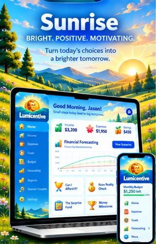 Sunrise theme concept showing the planned bright landscape and dashboard design